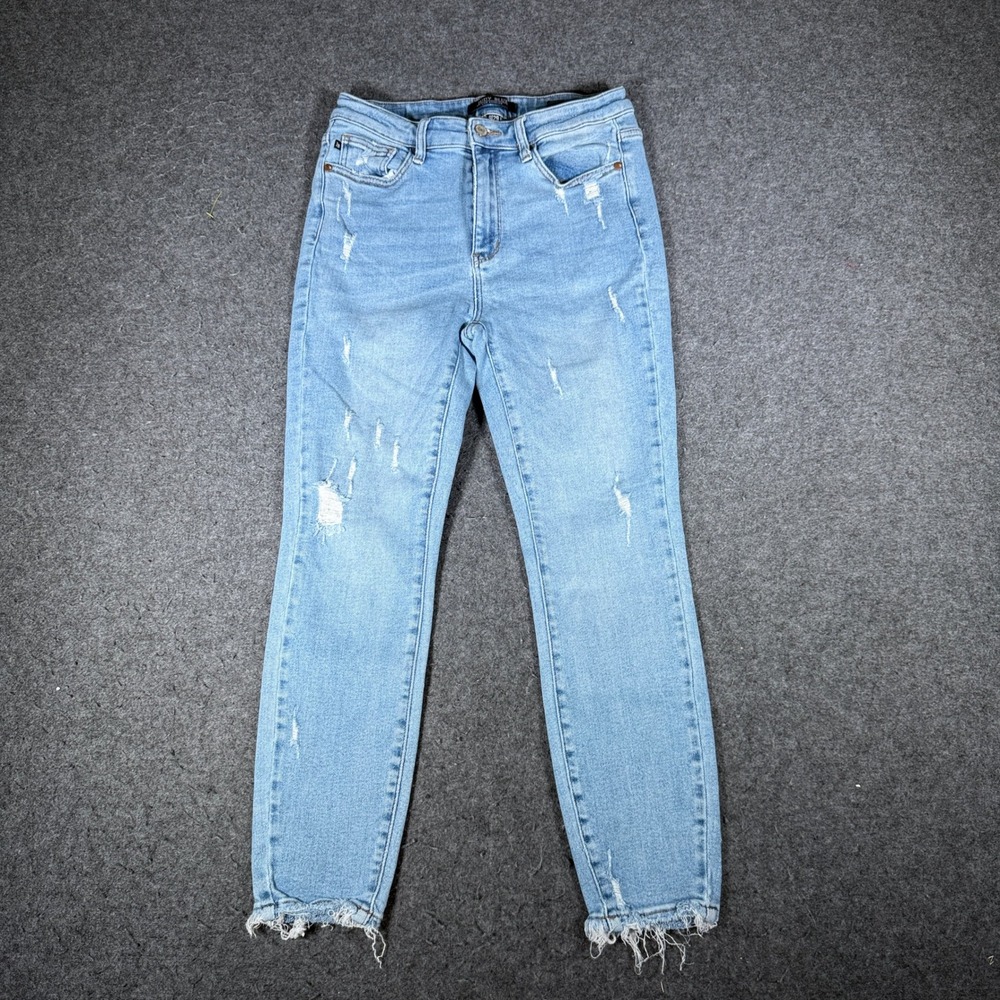 Judy Blue JB88430 High Rise Skinny Jeans Light Wash Distressed Frayed Hem 9/29